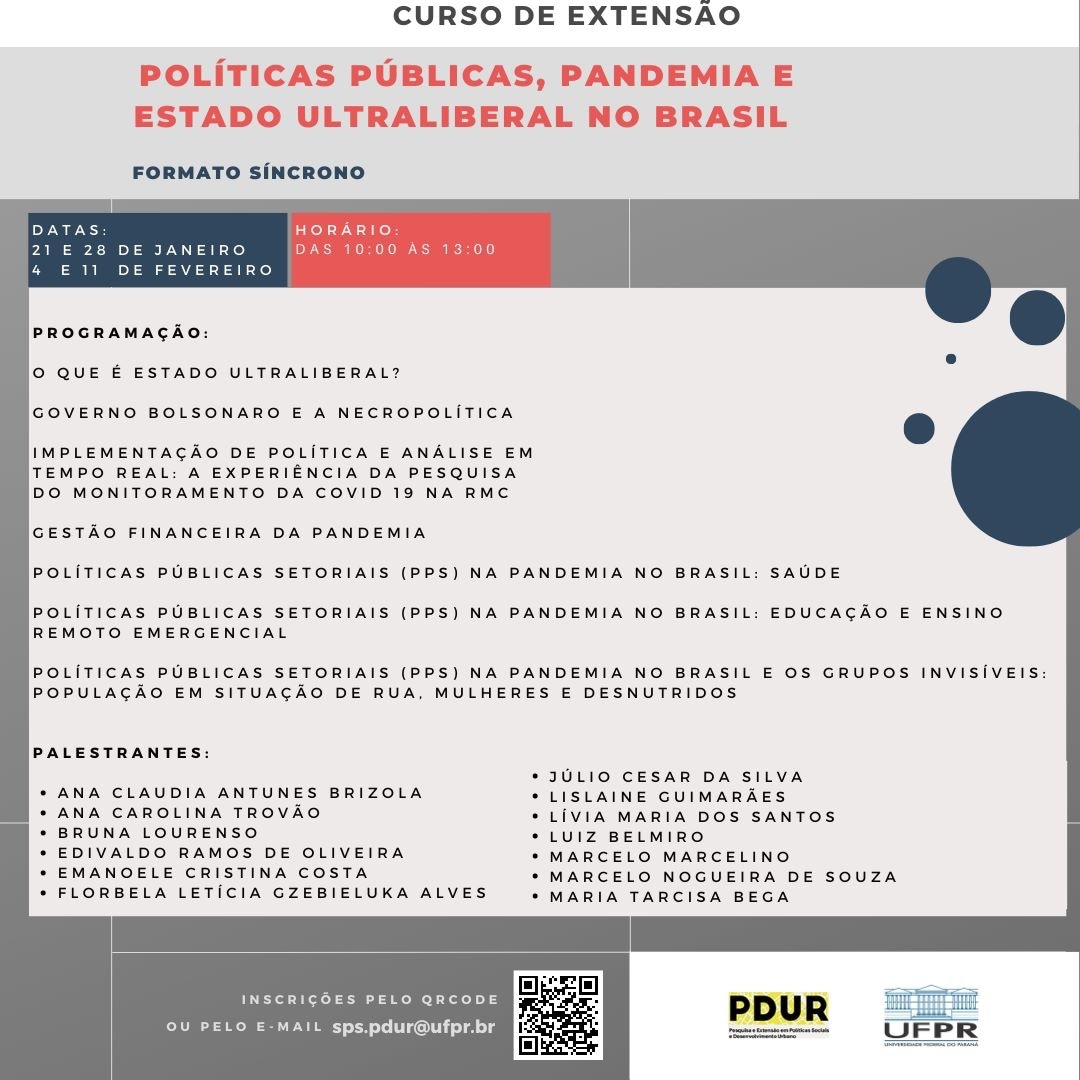 Curso de Extensão - Políticas Públicas, Pandemia e Estado Ultraliberal no Brasil